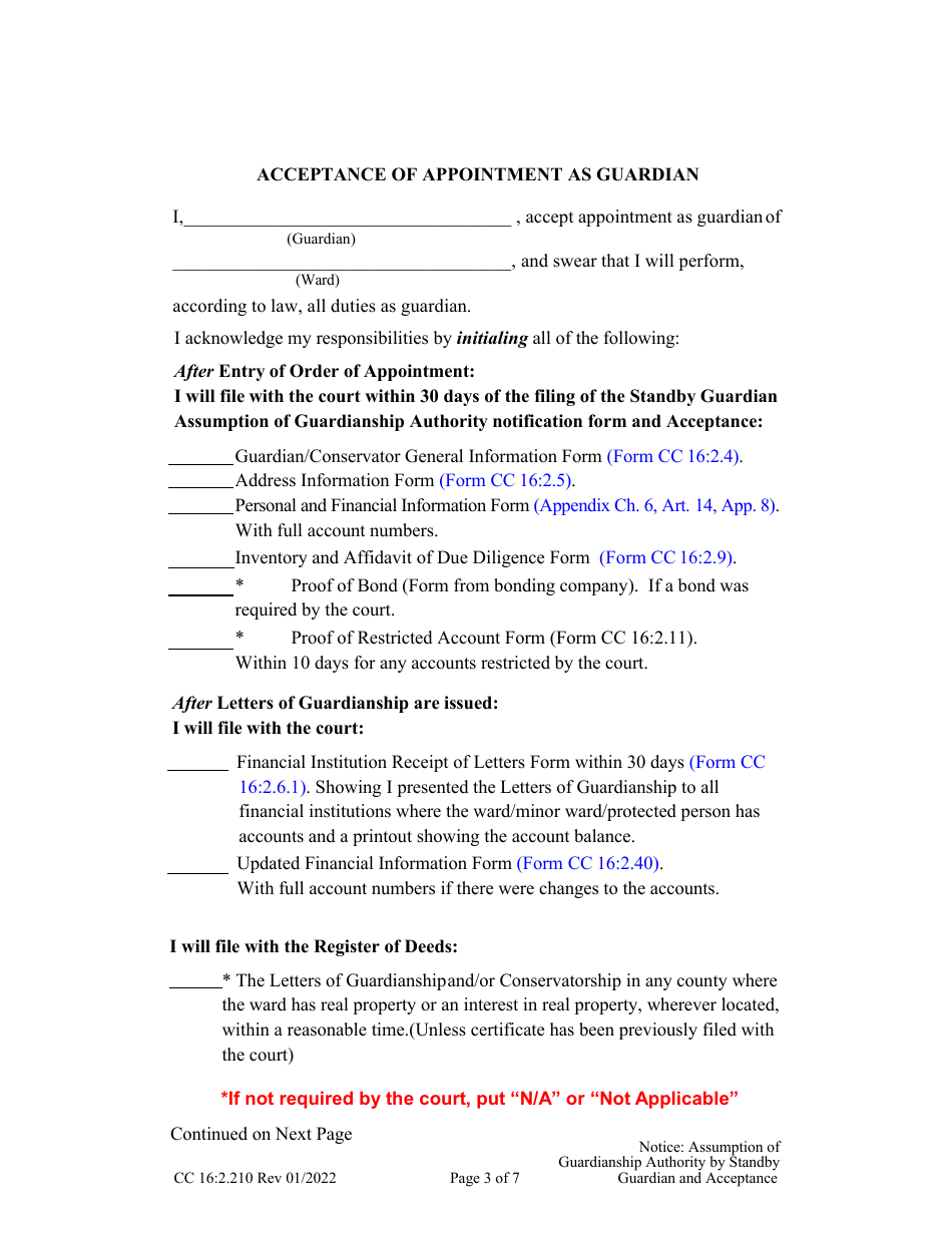 Form CC16:2.210 Notice: Assumption of Guardianship Authority by Standby Guardian and Acceptance - Nebraska, Page 3