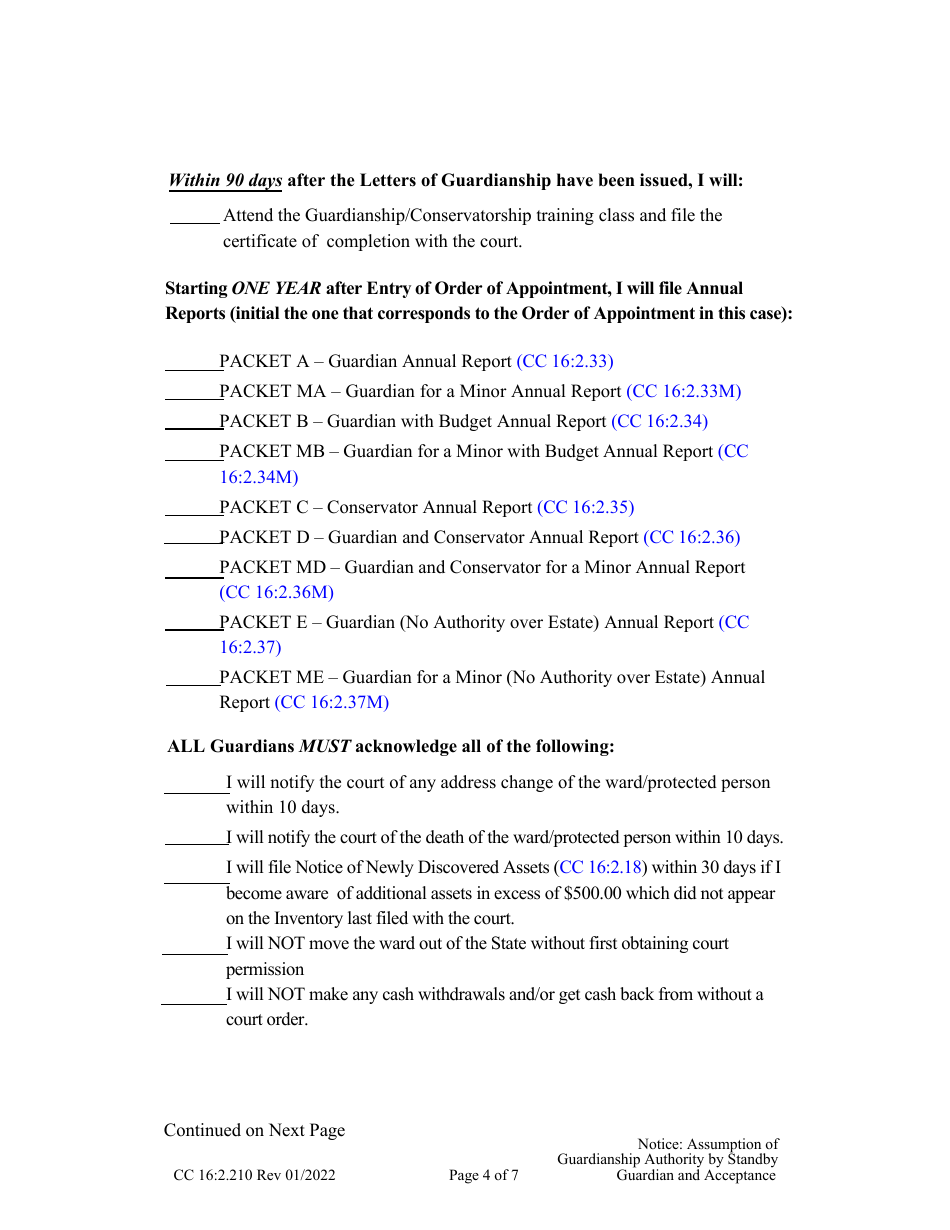 Form CC16:2.210 Notice: Assumption of Guardianship Authority by Standby Guardian and Acceptance - Nebraska, Page 4