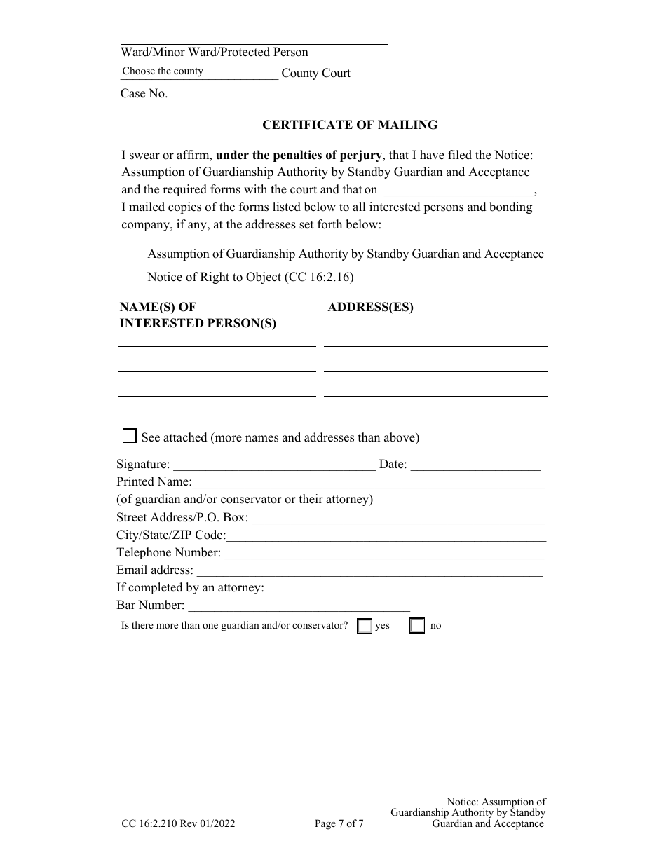 Form CC16:2.210 Notice: Assumption of Guardianship Authority by Standby Guardian and Acceptance - Nebraska, Page 7