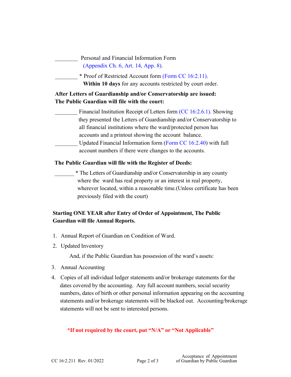 Form CC16:2.211 Acceptance of Appointment of Guardian by the Public Guardian - Nebraska, Page 2