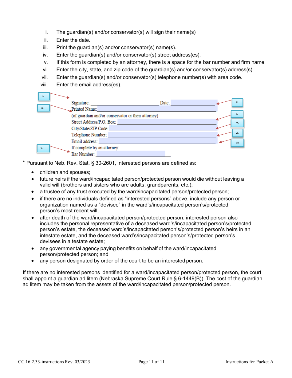 Instructions for Form CC16:2.33 Packet a - Guardianship Annual Reporting Forms - Nebraska, Page 11