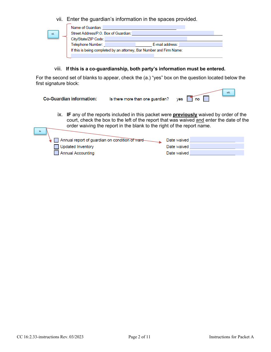 Instructions for Form CC16:2.33 Packet a - Guardianship Annual Reporting Forms - Nebraska, Page 2