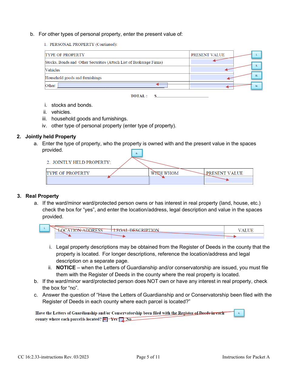Instructions for Form CC16:2.33 Packet a - Guardianship Annual Reporting Forms - Nebraska, Page 5