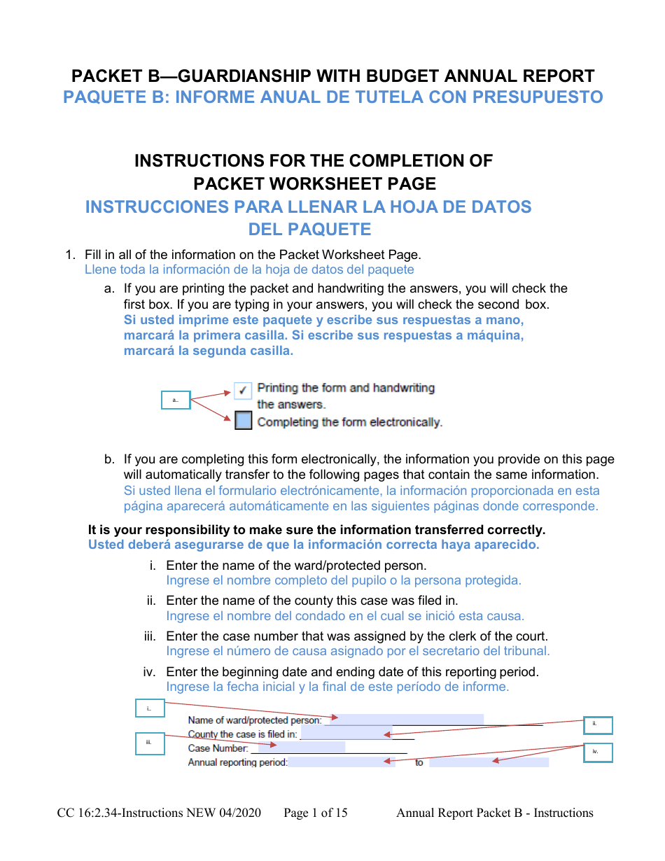 Download Instructions For Form CC16:2.34 Packet B - Guardianship With ...