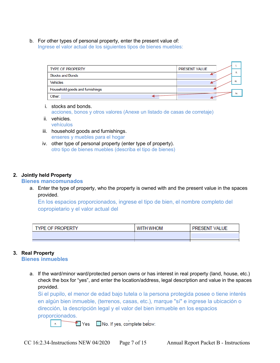 Instructions for Form CC16:2.34 Packet B - Guardianship With Budget Annual Reporting Forms - Nebraska (English / Spanish), Page 7