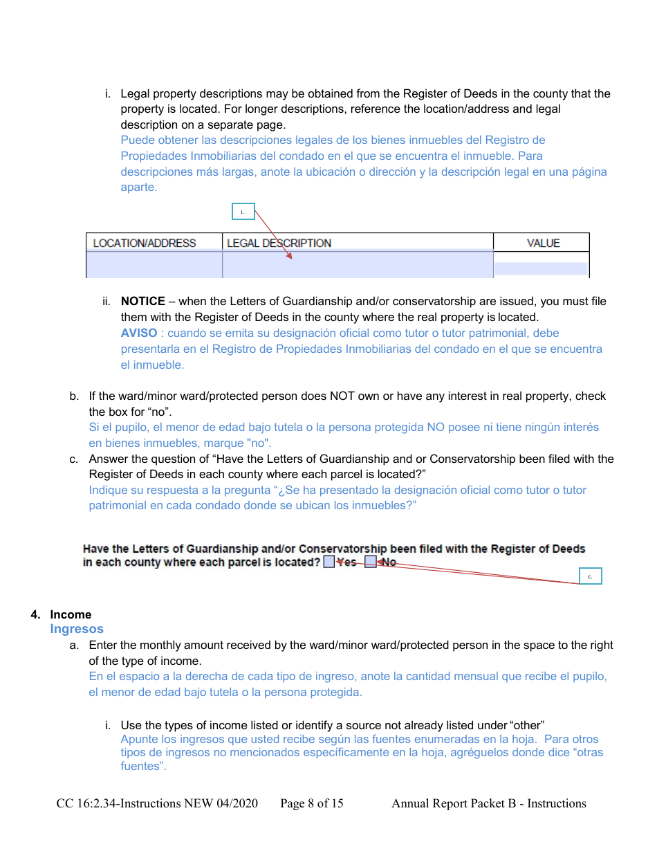 Instructions for Form CC16:2.34 Packet B - Guardianship With Budget Annual Reporting Forms - Nebraska (English / Spanish), Page 8