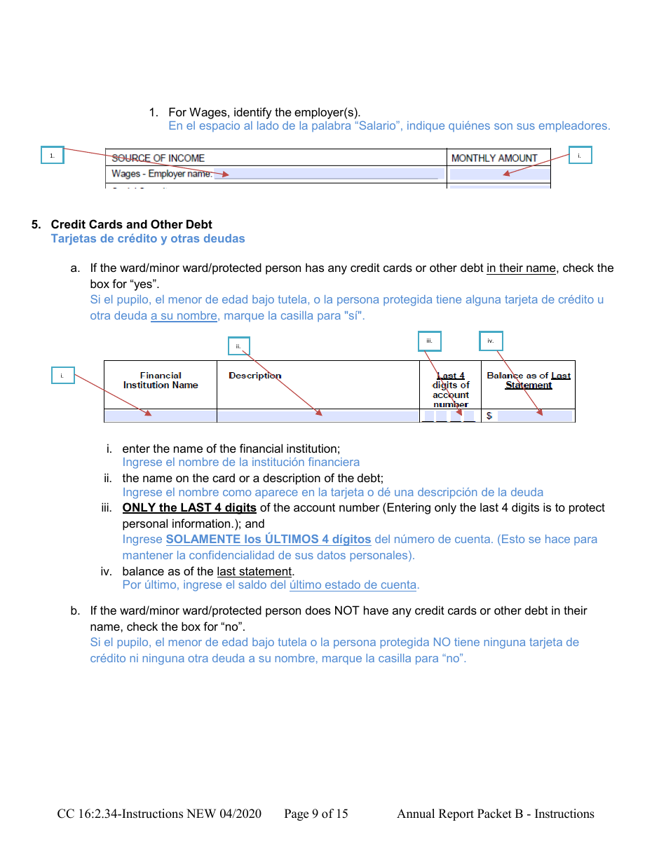 Instructions for Form CC16:2.34 Packet B - Guardianship With Budget Annual Reporting Forms - Nebraska (English / Spanish), Page 9