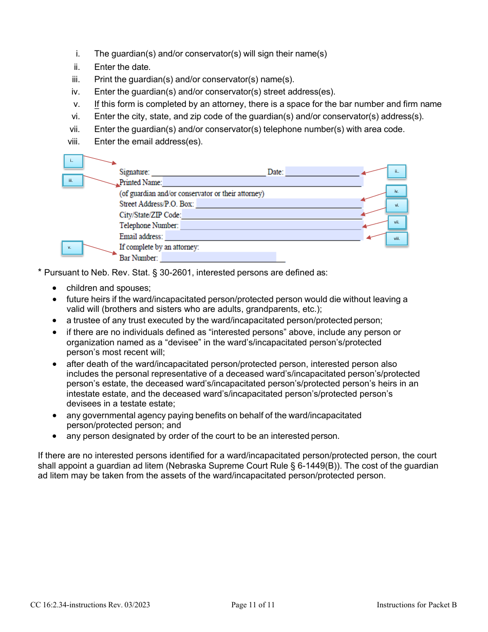 Instructions for Form CC16:2.34 Packet B - Guardianship With Budget Annual Reporting Forms - Nebraska, Page 11