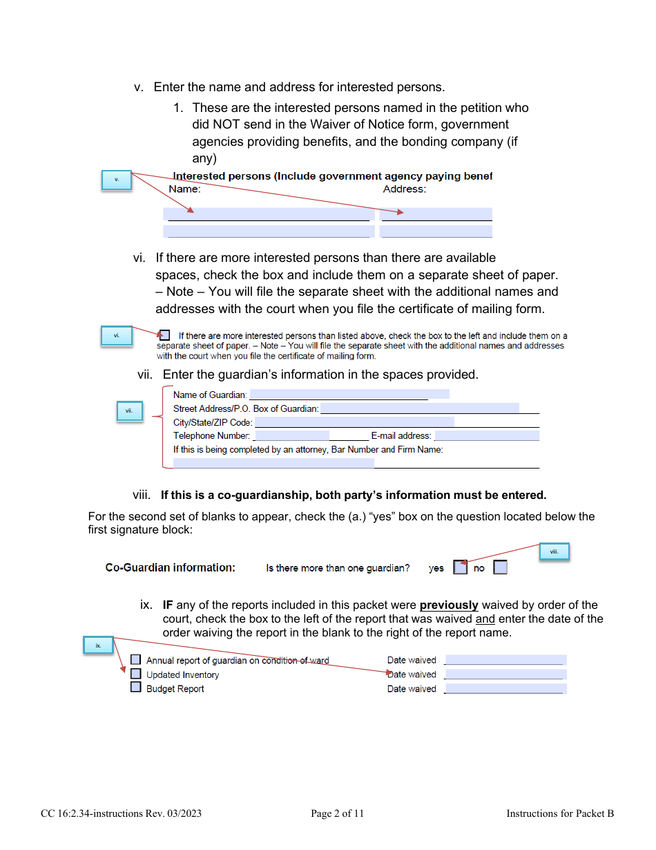 Instructions for Form CC16:2.34 Packet B - Guardianship With Budget Annual Reporting Forms - Nebraska, Page 2