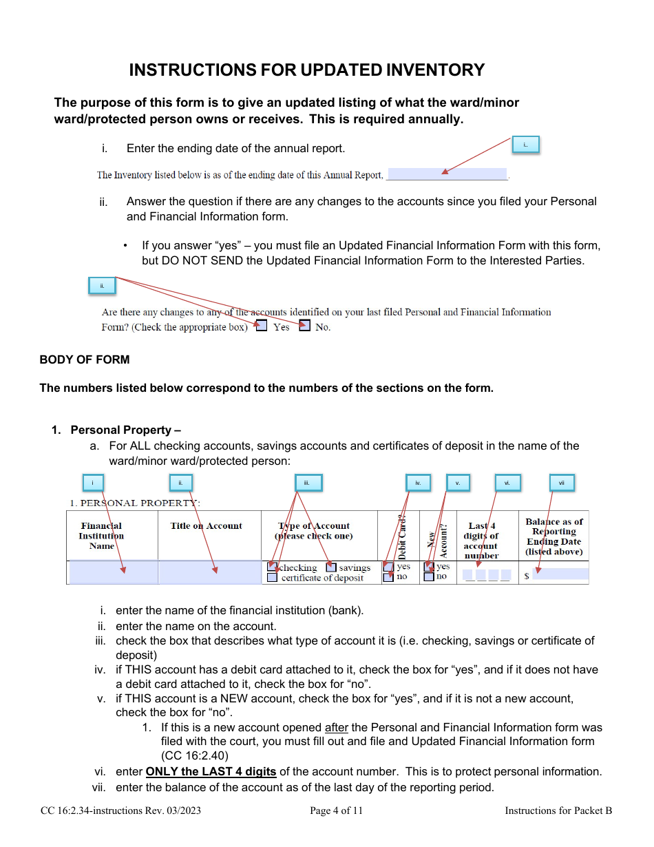 Instructions for Form CC16:2.34 Packet B - Guardianship With Budget Annual Reporting Forms - Nebraska, Page 4