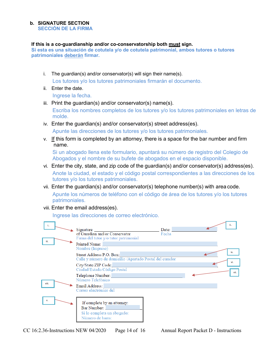 Instructions for Form CC16:2.36 Packet D - Guardianship and Conservatorship Annual Reporting Forms - Nebraska (English / Spanish), Page 14