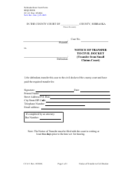 Document preview: Form CC4:3 Notice of Transfer to Civil Docket (Transfer From Small Claims Court) - Nebraska