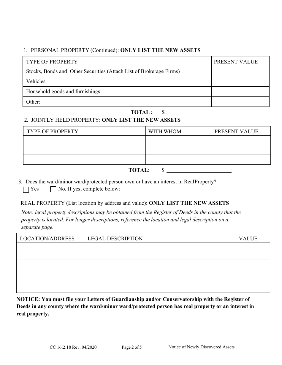 Form CC16:2.18 Notice of Newly Discovered Assets - Nebraska, Page 2