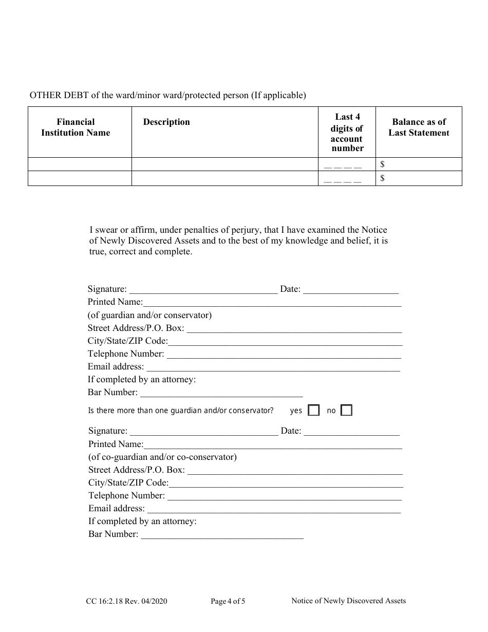 Form CC16:2.18 Notice of Newly Discovered Assets - Nebraska, Page 4