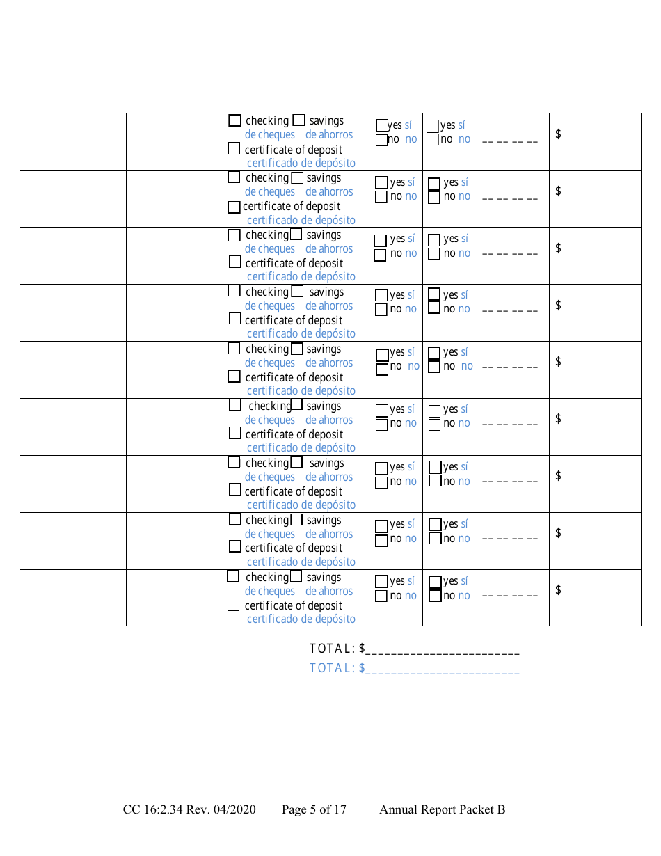 Form CC16:2.34 Packet B - Guardianship With Budget Annual Reporting Forms - Nebraska (English / Spanish), Page 11
