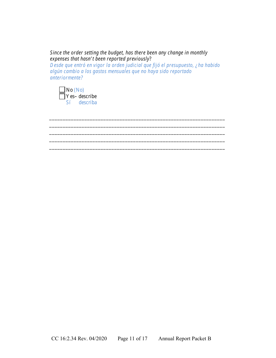 Form CC16:2.34 Packet B - Guardianship With Budget Annual Reporting Forms - Nebraska (English / Spanish), Page 17