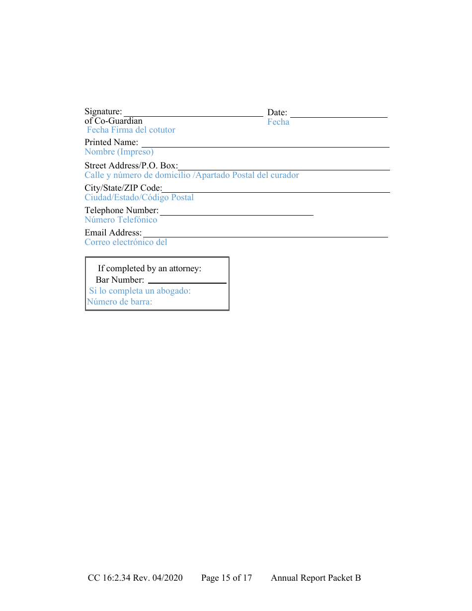 Form CC16:2.34 Packet B - Guardianship With Budget Annual Reporting Forms - Nebraska (English / Spanish), Page 21