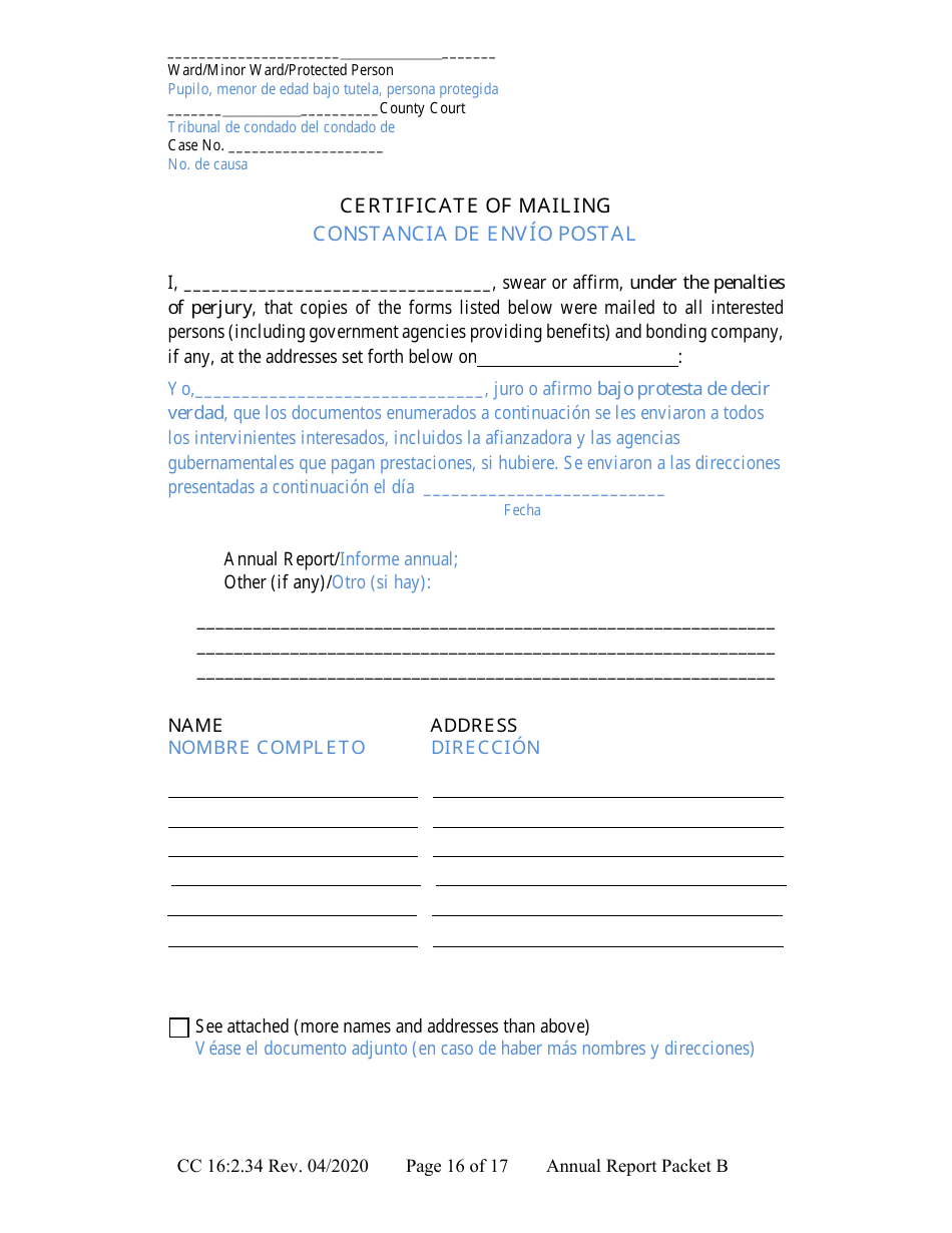 Form CC16:2.34 Packet B - Guardianship With Budget Annual Reporting Forms - Nebraska (English / Spanish), Page 22
