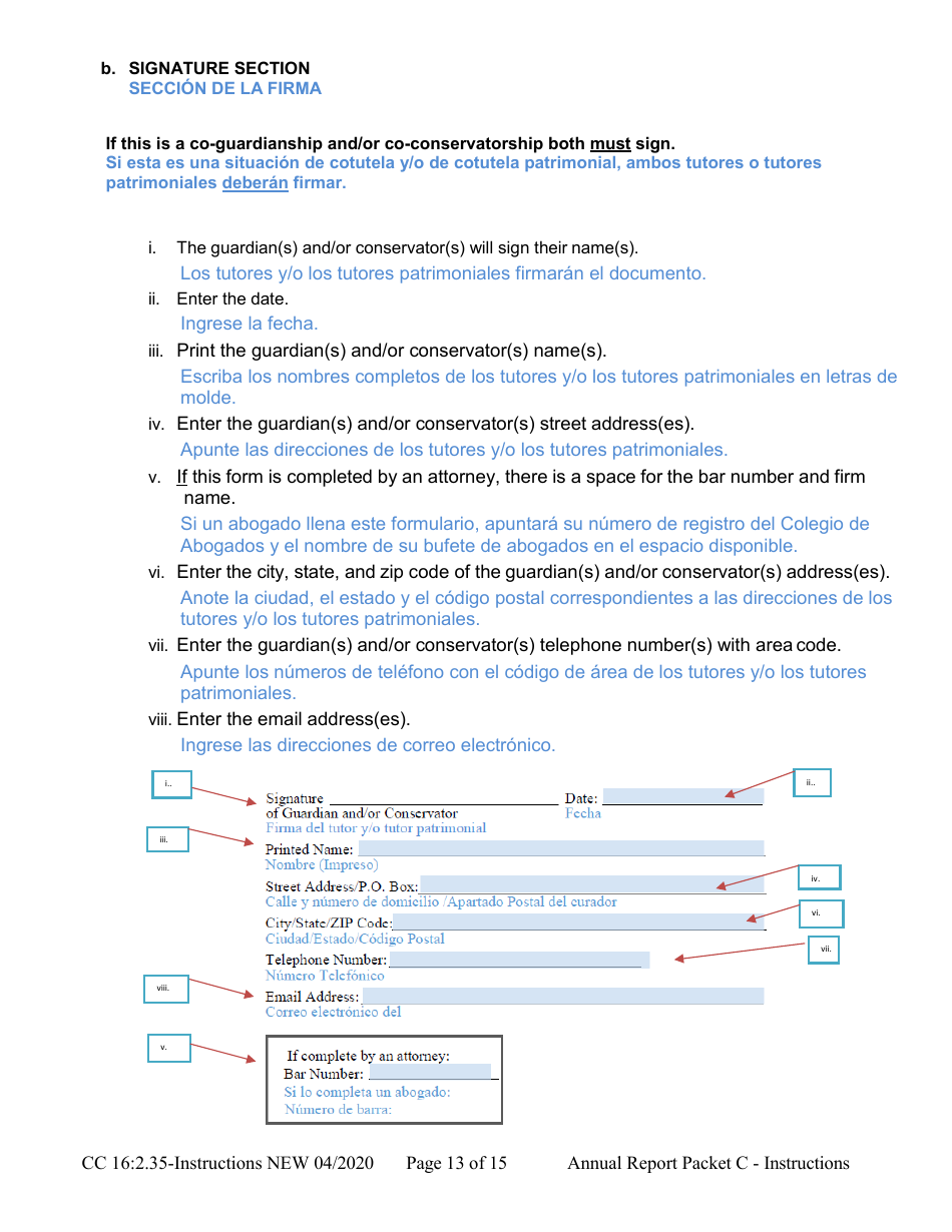 Instructions for Form CC16:2.35 Packet C - Conservatorship Annual Reporting Forms - Nebraska (English / Spanish), Page 13
