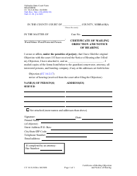 Document preview: Form CC16:2.26 Certificate of Mailing Objection and Notice of Hearing - Nebraska