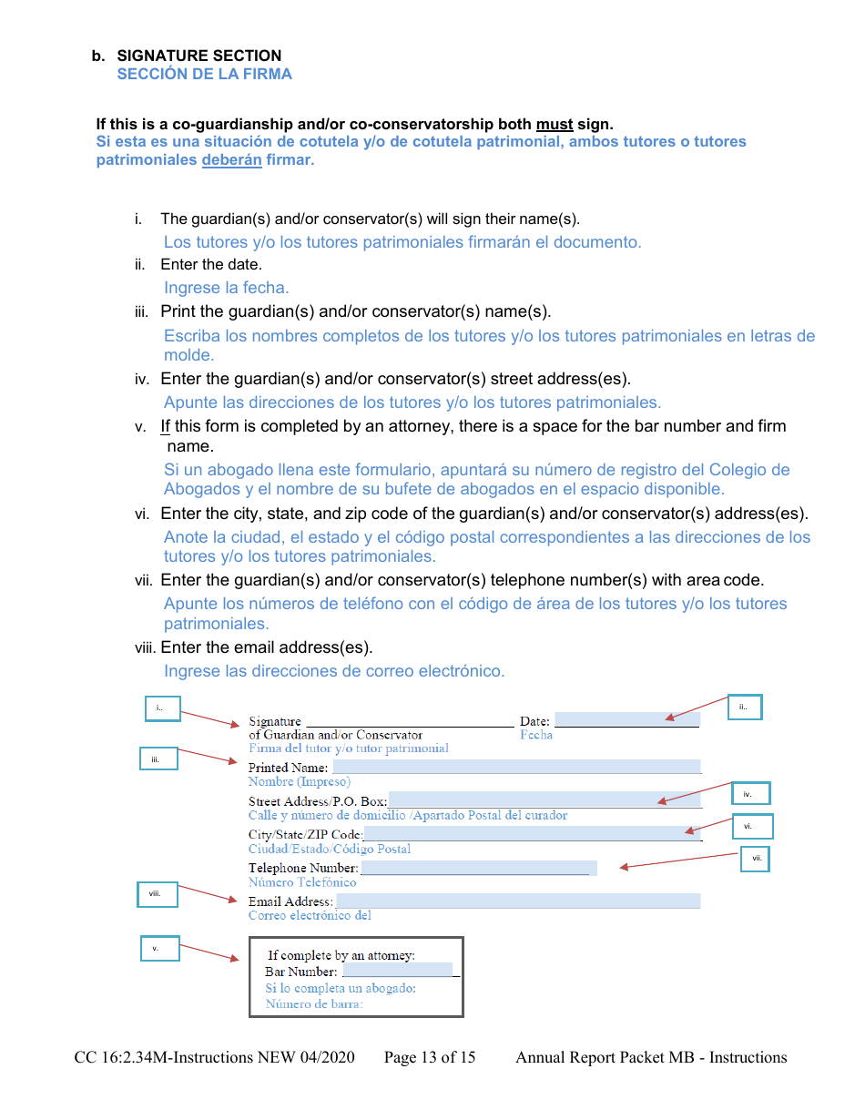 Instructions for Form CC16:2.34M Packet Mb - Guardianship for a Minor With a Budget Annual Reporting Forms - Nebraska (English / Spanish), Page 13