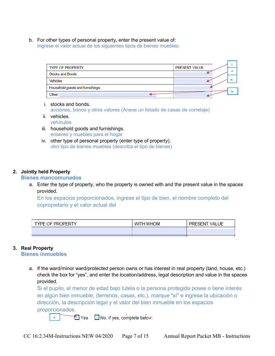 Instructions for Form CC16:2.34M Packet Mb - Guardianship for a Minor With a Budget Annual Reporting Forms - Nebraska (English / Spanish), Page 7