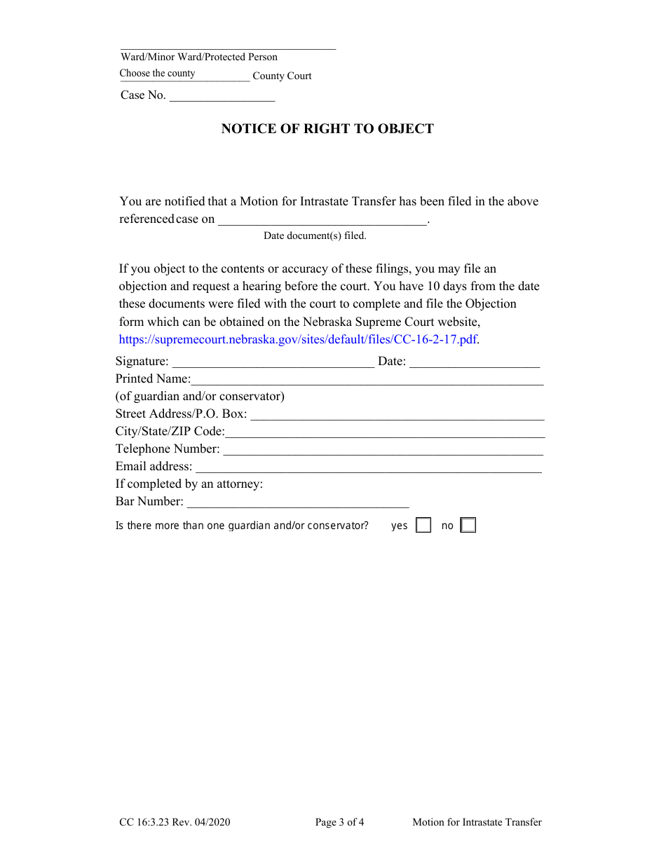 Form CC16:3.23 Motion for Intrastate Transfer - Nebraska, Page 3