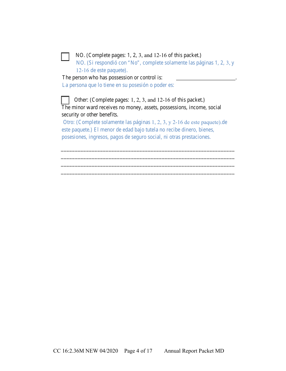 Form CC16:2.36M Packet Md - Guardianship and Conservatorship for a Minor Annual Reporting Forms - Nebraska (English / Spanish), Page 10