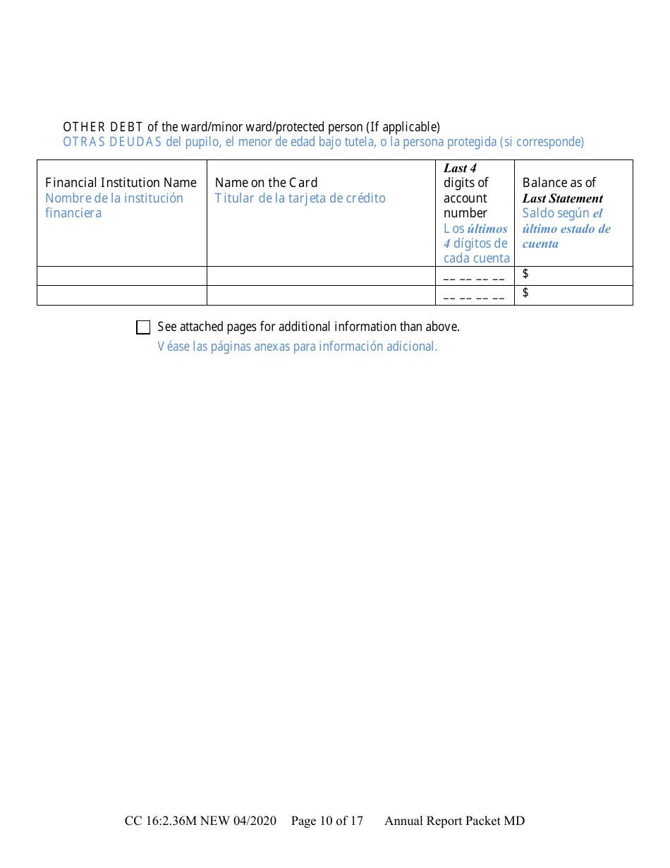 Form CC16:2.36M Packet Md - Guardianship and Conservatorship for a Minor Annual Reporting Forms - Nebraska (English / Spanish), Page 16