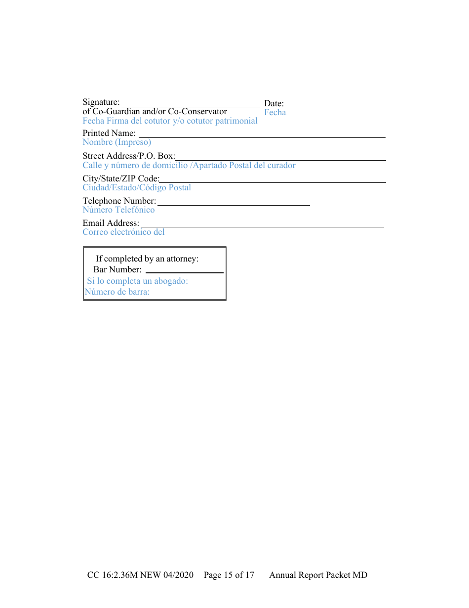 Form CC16:2.36M Packet Md - Guardianship and Conservatorship for a Minor Annual Reporting Forms - Nebraska (English / Spanish), Page 21