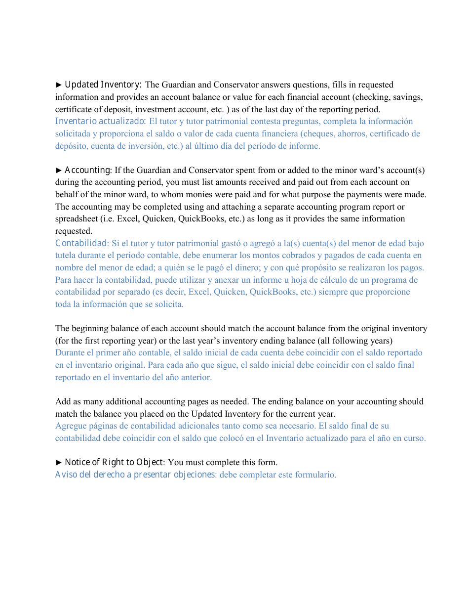 Form CC16:2.36M Packet Md - Guardianship and Conservatorship for a Minor Annual Reporting Forms - Nebraska (English / Spanish), Page 3
