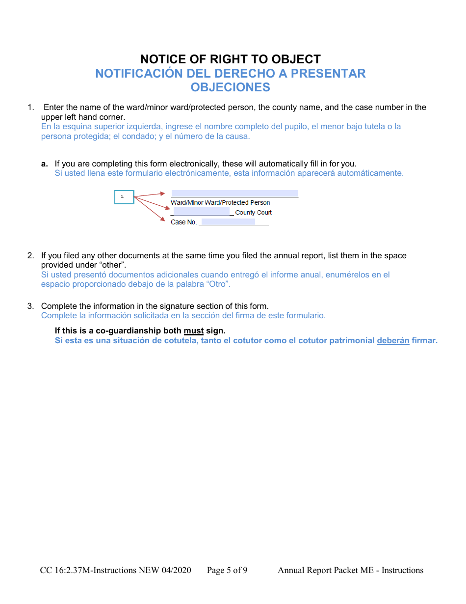 Instructions for Form CC16:2.37M Packet Me - Guardianship With No Authority Over the Estate of the Minor Ward Annual Reporting Forms - Nebraska (English / Spanish), Page 5