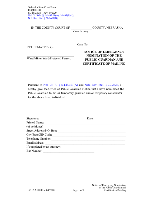 Form CC16:2.128  Printable Pdf