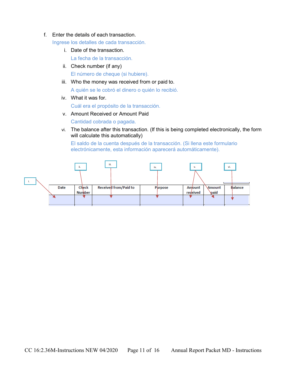 Instructions for Form CC16:2.36M Packet Mb - Guardianship for a Minor With a Budget Annual Reporting Forms - Nebraska (English / Spanish), Page 11