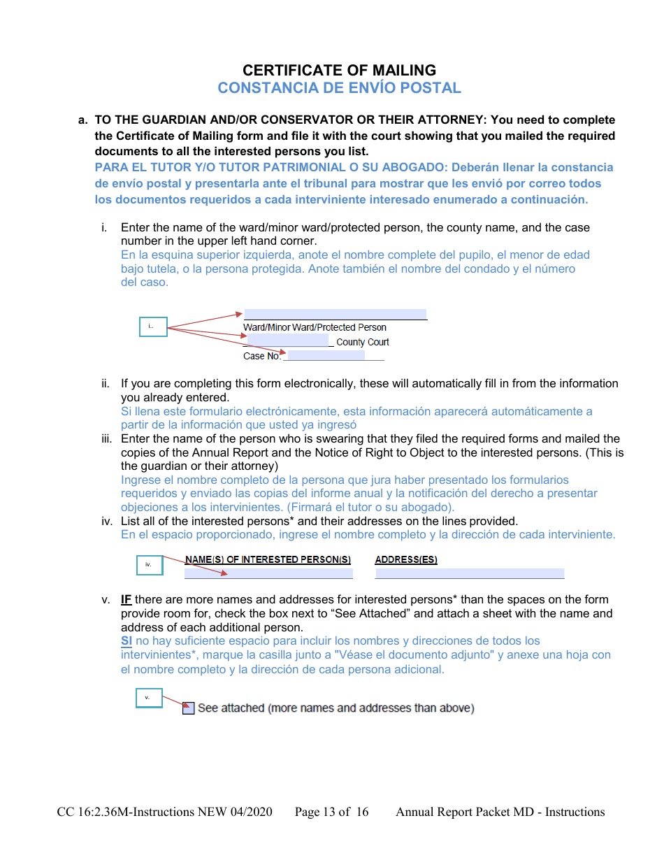 Instructions for Form CC16:2.36M Packet Mb - Guardianship for a Minor With a Budget Annual Reporting Forms - Nebraska (English / Spanish), Page 13