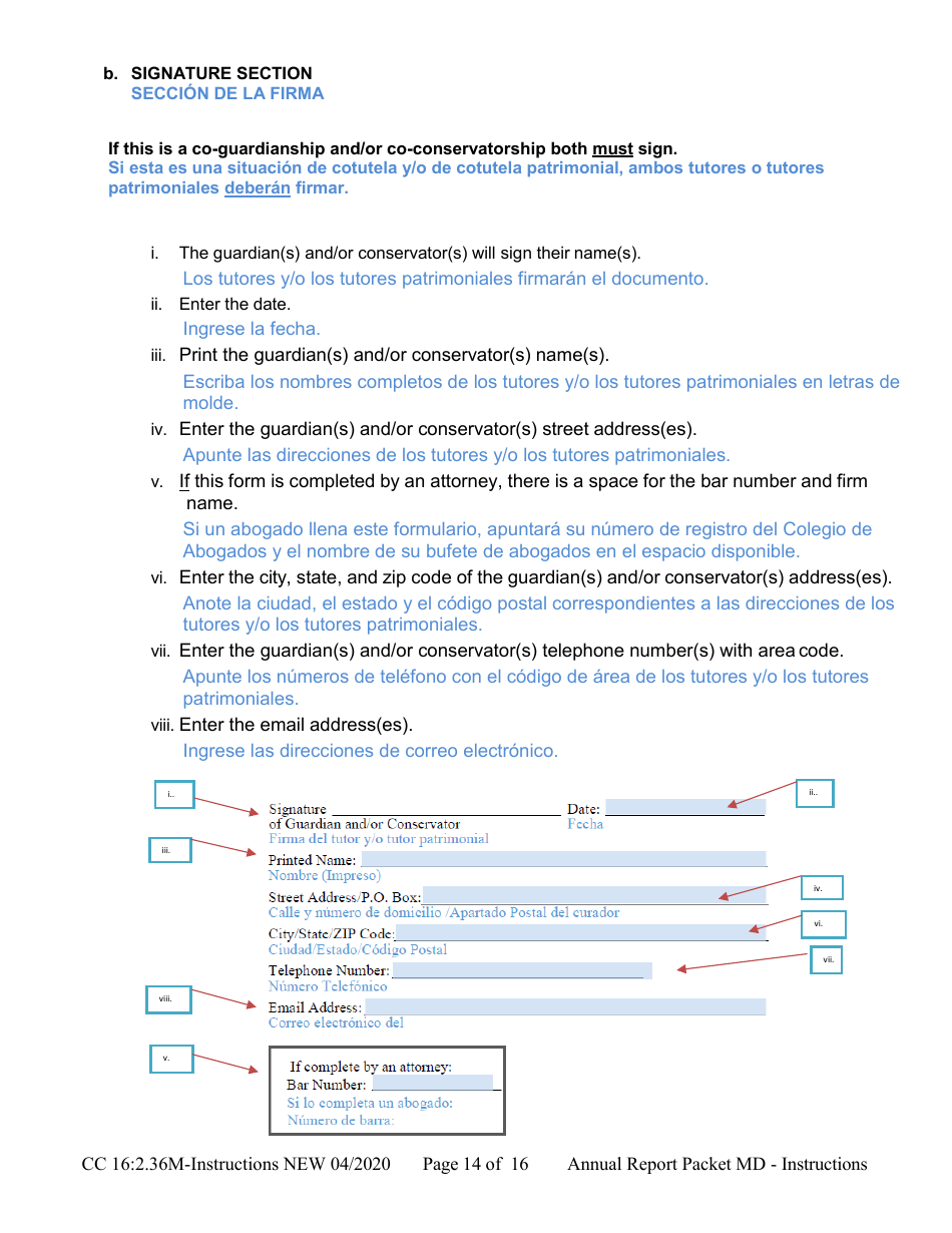 Instructions for Form CC16:2.36M Packet Mb - Guardianship for a Minor With a Budget Annual Reporting Forms - Nebraska (English / Spanish), Page 14