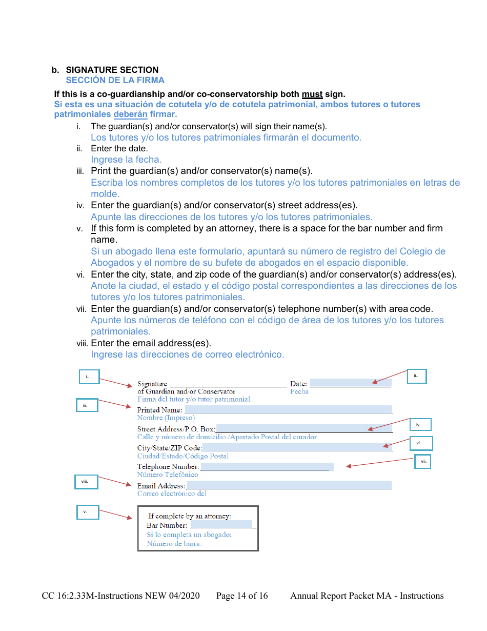 Instructions for Form CC16:2.33M Packet Ma - Guardianship for a Minor Annual Reporting Forms - Nebraska (English / Spanish), Page 14