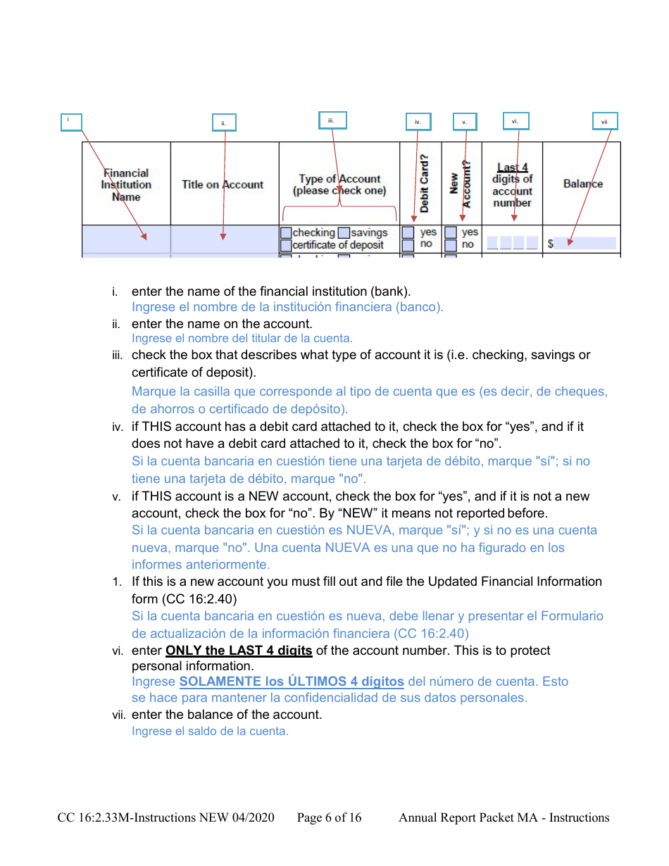 Instructions for Form CC16:2.33M Packet Ma - Guardianship for a Minor Annual Reporting Forms - Nebraska (English / Spanish), Page 6