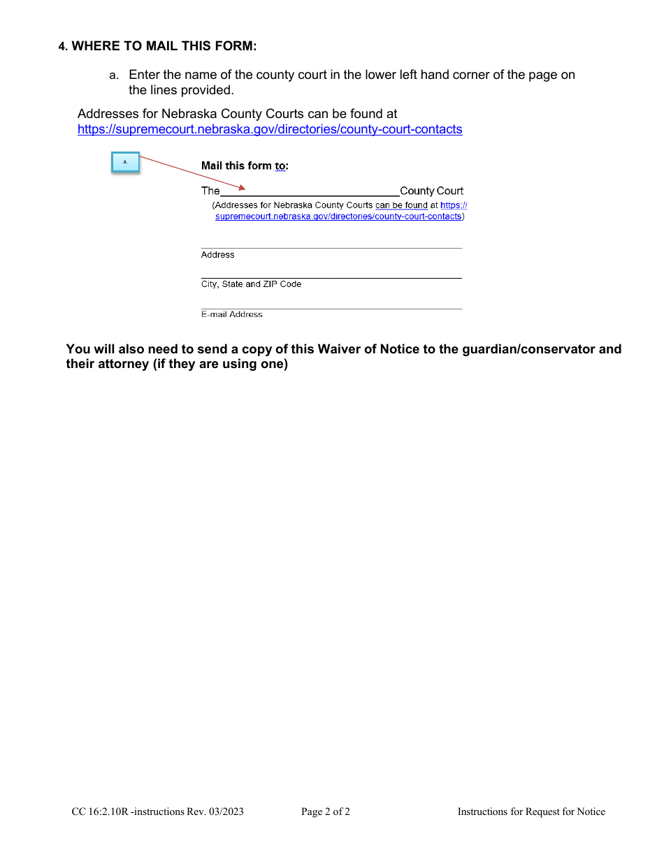 Instructions for Form CC16:2.10R Request for Notice - Nebraska, Page 2