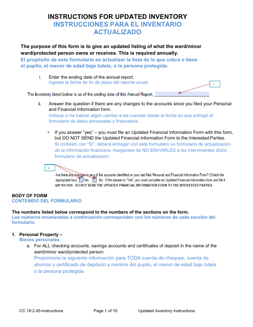 Instructions for Form CC16:2.45 Updated Inventory - Nebraska (English/Spanish)