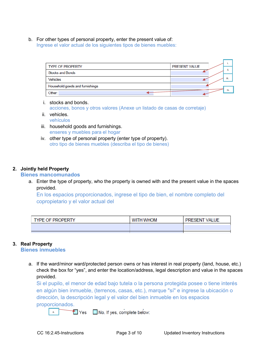 Instructions for Form CC16:2.45 Updated Inventory - Nebraska (English / Spanish), Page 3