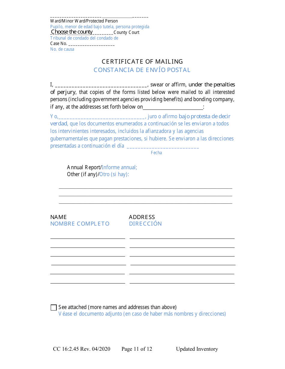 Form CC16:2.45 Updated Inventory - Nebraska (English / Spanish), Page 11