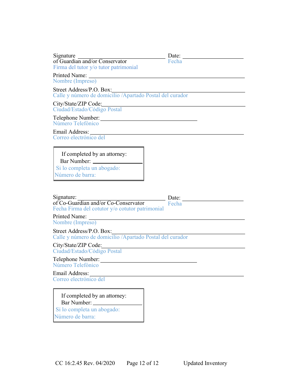 Form CC16:2.45 Updated Inventory - Nebraska (English / Spanish), Page 12