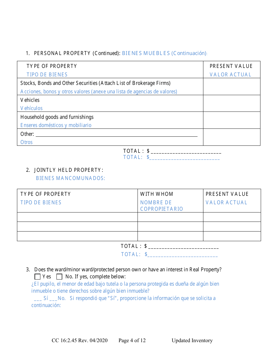 Form CC16:2.45 Updated Inventory - Nebraska (English / Spanish), Page 4