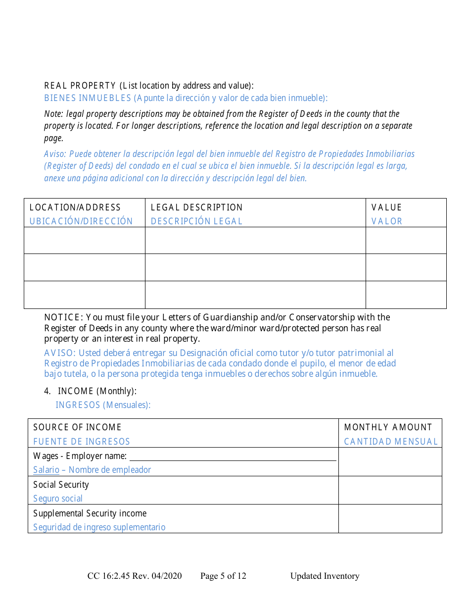 Form CC16:2.45 Updated Inventory - Nebraska (English / Spanish), Page 5
