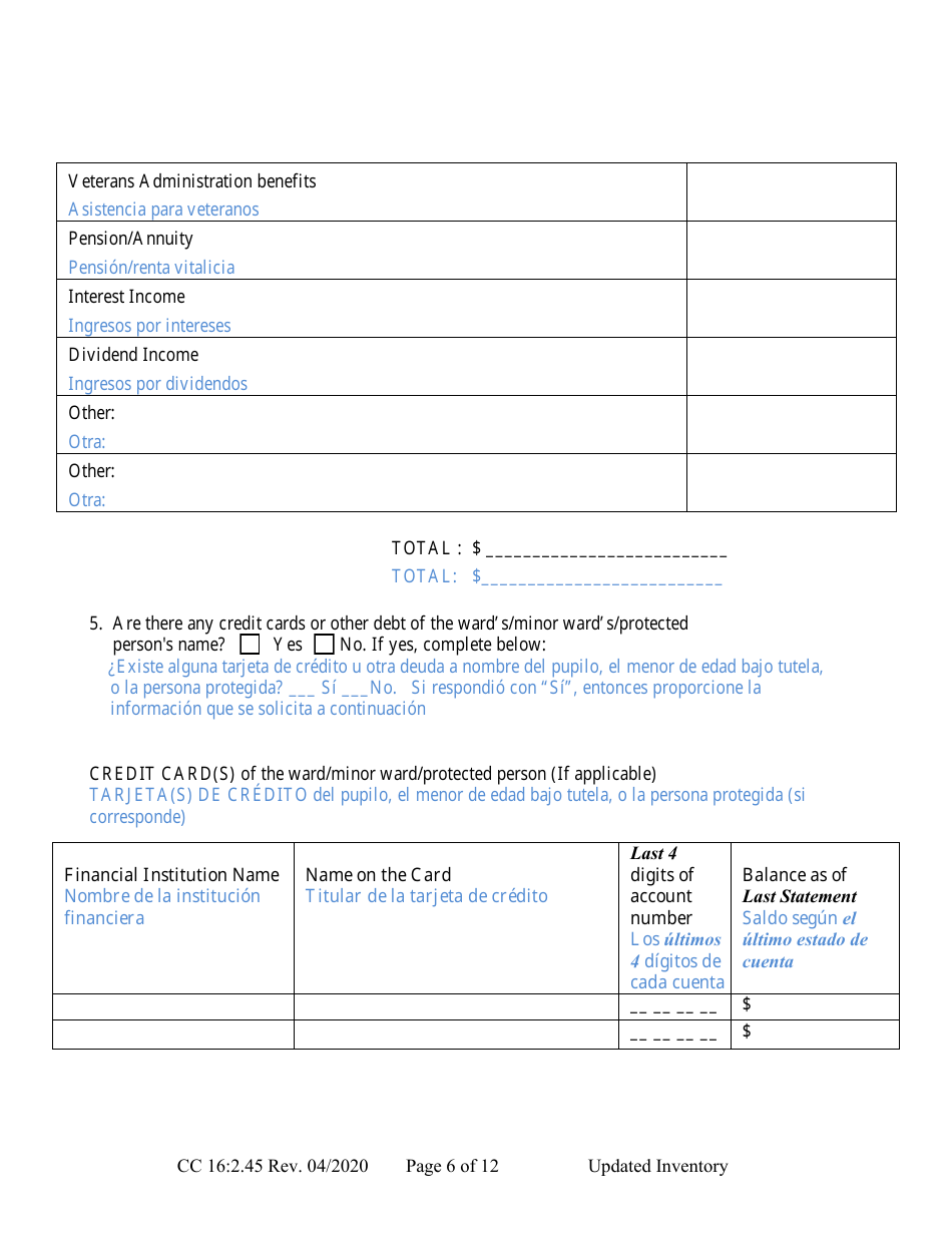 Form CC16:2.45 Updated Inventory - Nebraska (English / Spanish), Page 6