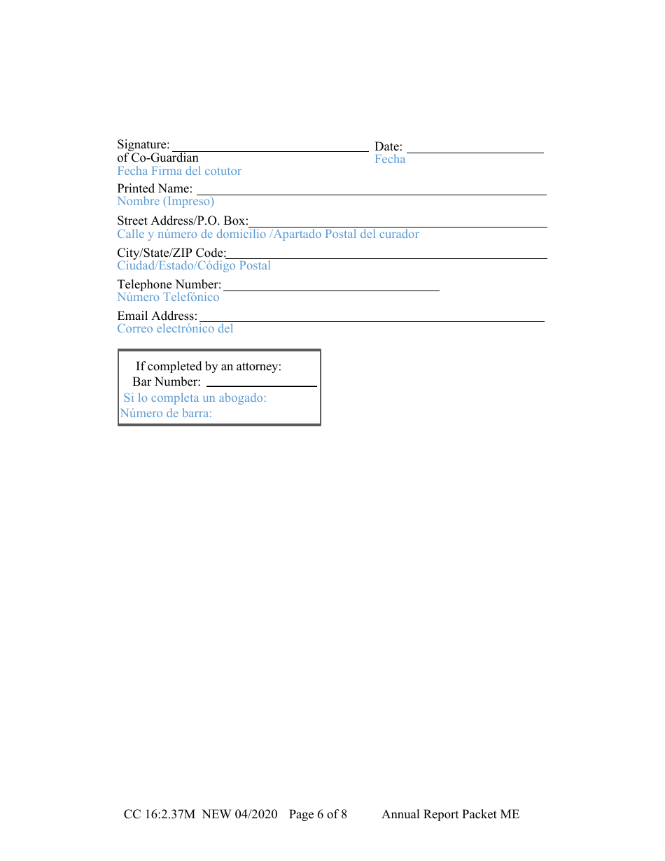 Form CC16:2.37M Packet Me - Guardianship With No Authority Over the Estate of the Minor Ward Annual Reporting Forms - Nebraska (English / Spanish), Page 10