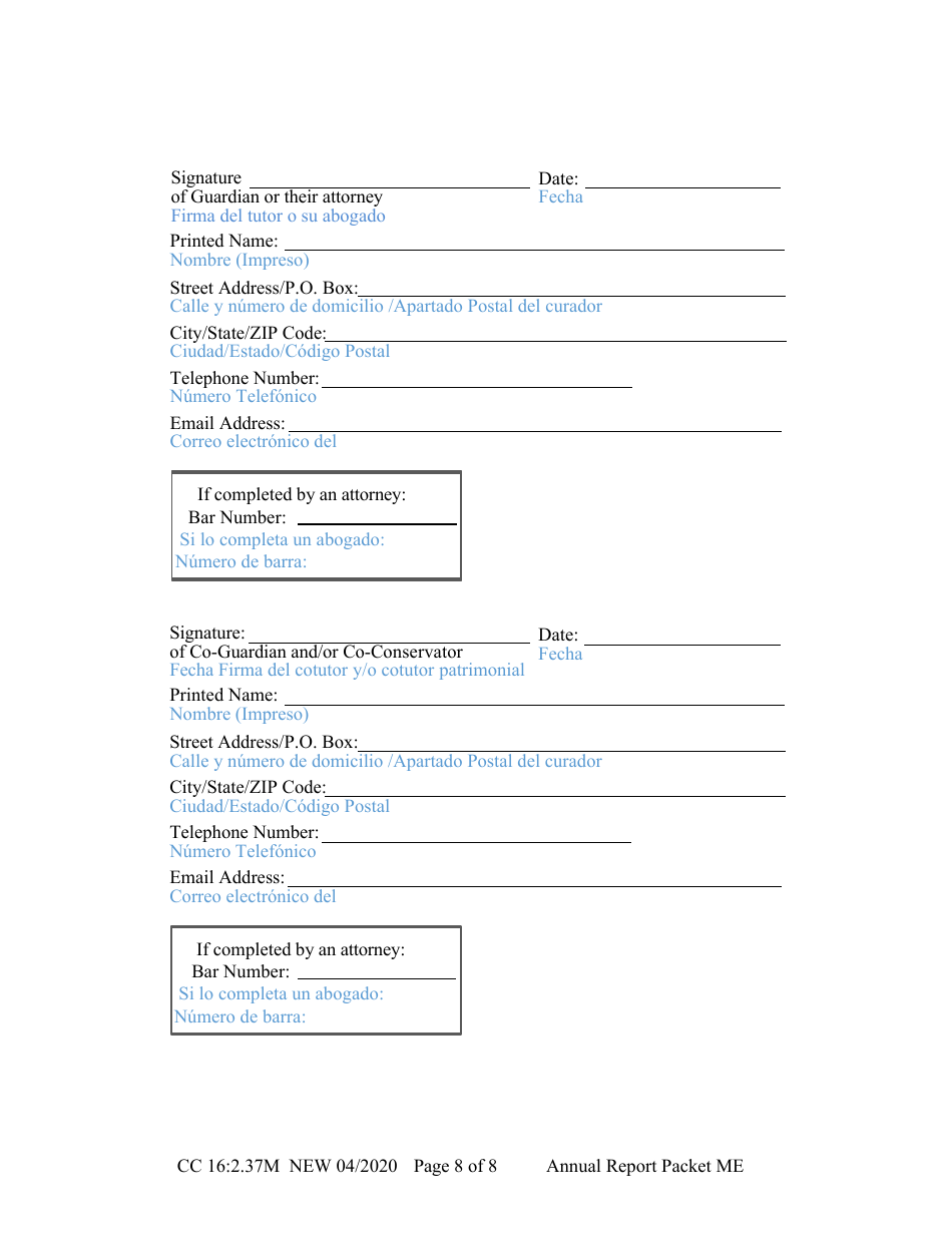 Form CC16:2.37M Packet Me - Guardianship With No Authority Over the Estate of the Minor Ward Annual Reporting Forms - Nebraska (English / Spanish), Page 12