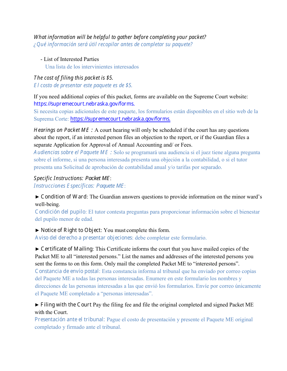 Form CC16:2.37M Packet Me - Guardianship With No Authority Over the Estate of the Minor Ward Annual Reporting Forms - Nebraska (English / Spanish), Page 2
