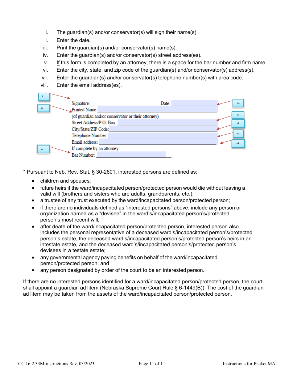 Instructions for Form CC16:2.33M Packet Ma - Guardianship for a Minor Annual Reporting Forms - Nebraska, Page 11